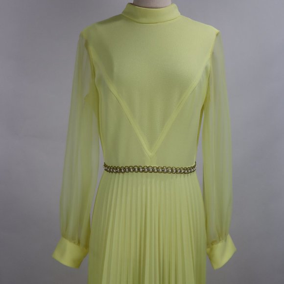 Vtg 1970's Yellow Formal Long Party Dress Gown Cocktail Hippie Prairie Boho S - Picture 4 of 12